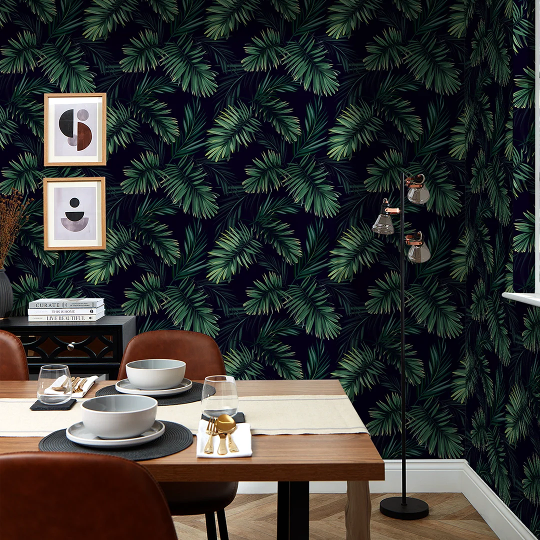 Midnight Tropics Wallpaper in Navy and Green - Image 2
