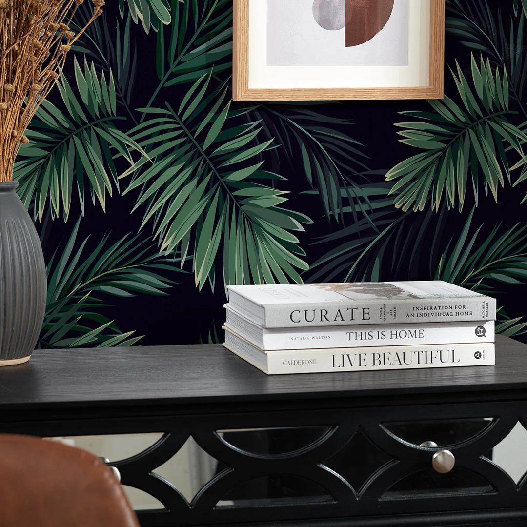 Midnight Tropics Wallpaper in Navy and Green - Image 3