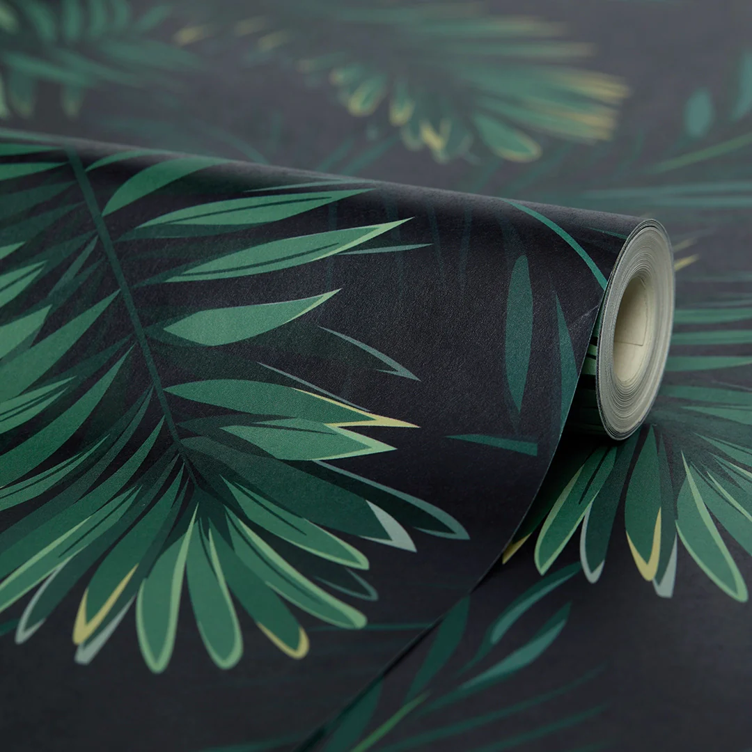 Midnight Tropics Wallpaper in Navy and Green - Image 4