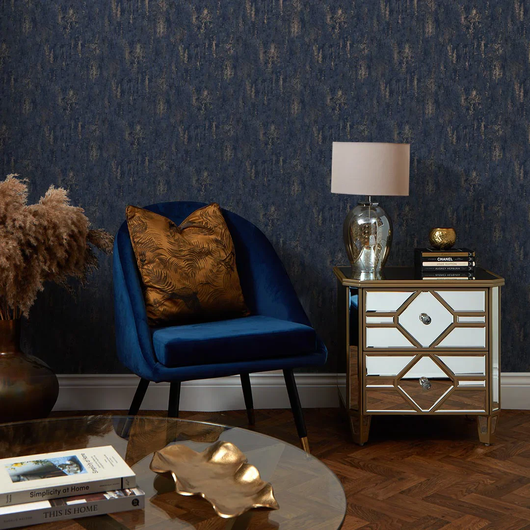 Milan II Wallpaper in Navy and Gold - Image 2