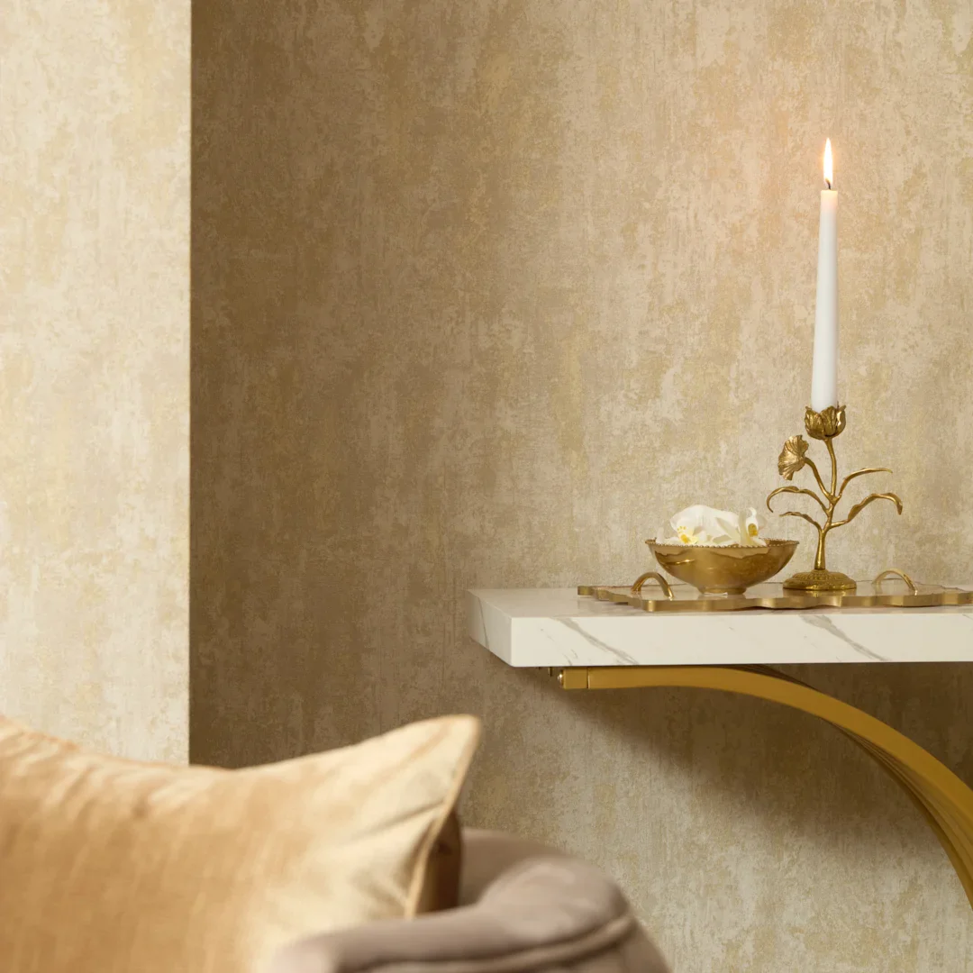 Milan II Wallpaper in Taupe and Gold - Image 3