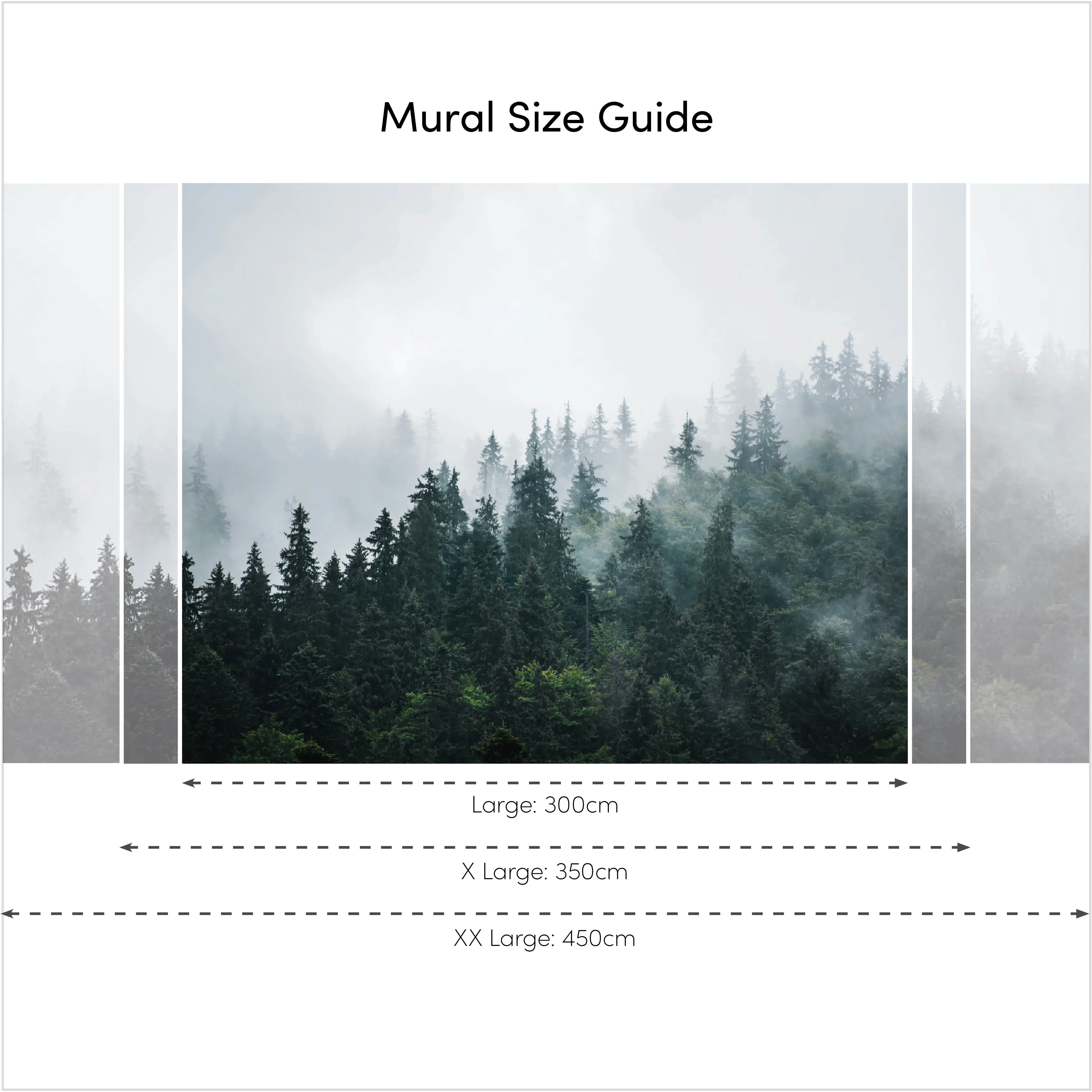 Misty Trees Fall Wall Mural in Green and Grey - Image 4