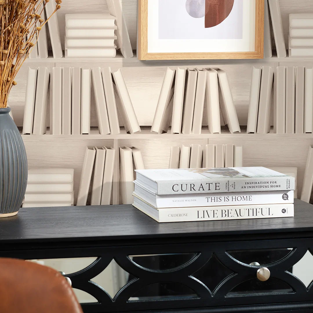 Modern Library Wallpaper in Cream - Image 3