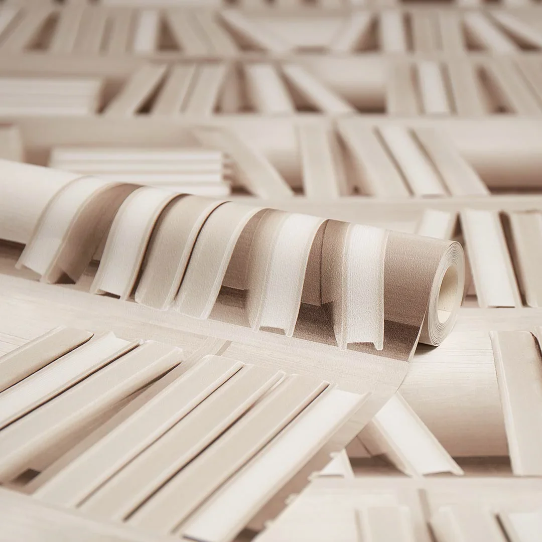 Modern Library Wallpaper in Cream - Image 4