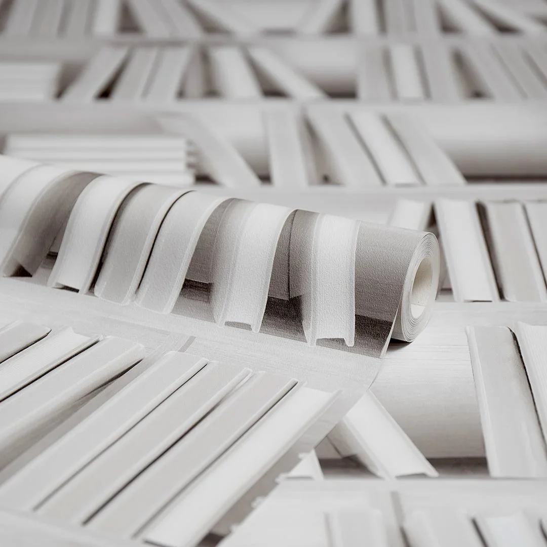 Modern Library Wallpaper in White - Image 4