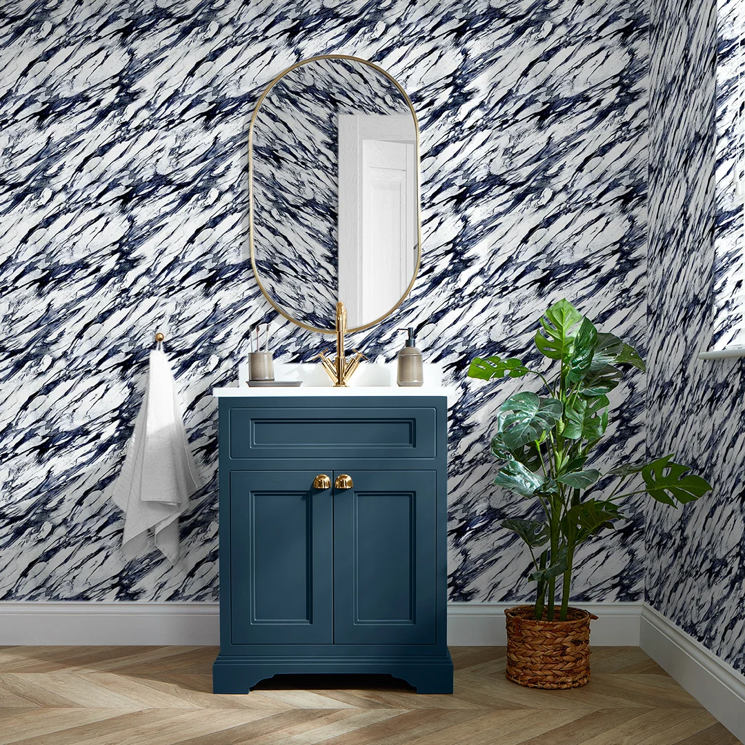Modern Marble Wallpaper in Navy and Grey - Image 2