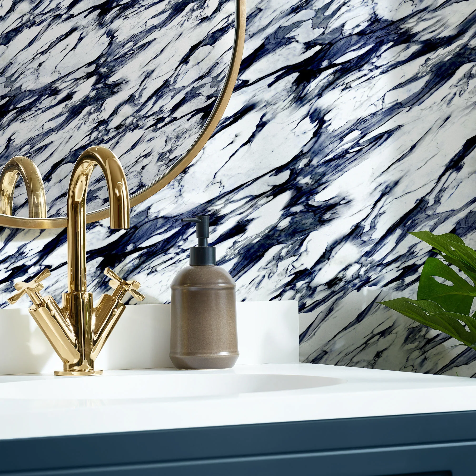 Modern Marble Wallpaper in Navy and Grey - Image 3