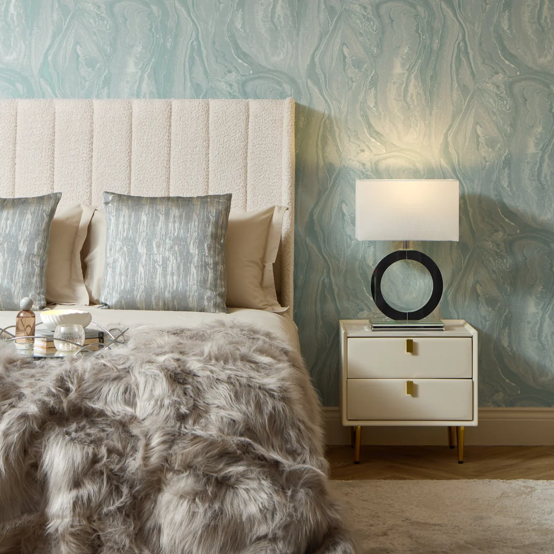 Monsoon Metallic Wallpaper in Duck Egg and Pearl - Image 2