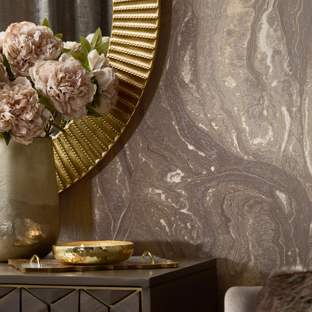 Monsoon Metallic Wallpaper in Mocha and Gold - Image 3