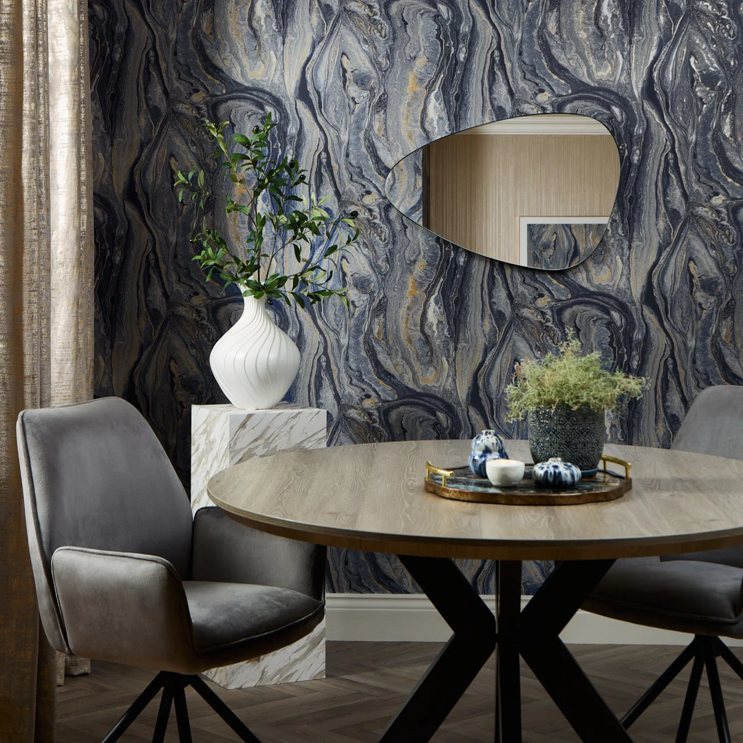 Monsoon Metallic Wallpaper in Navy and Gold - Image 2