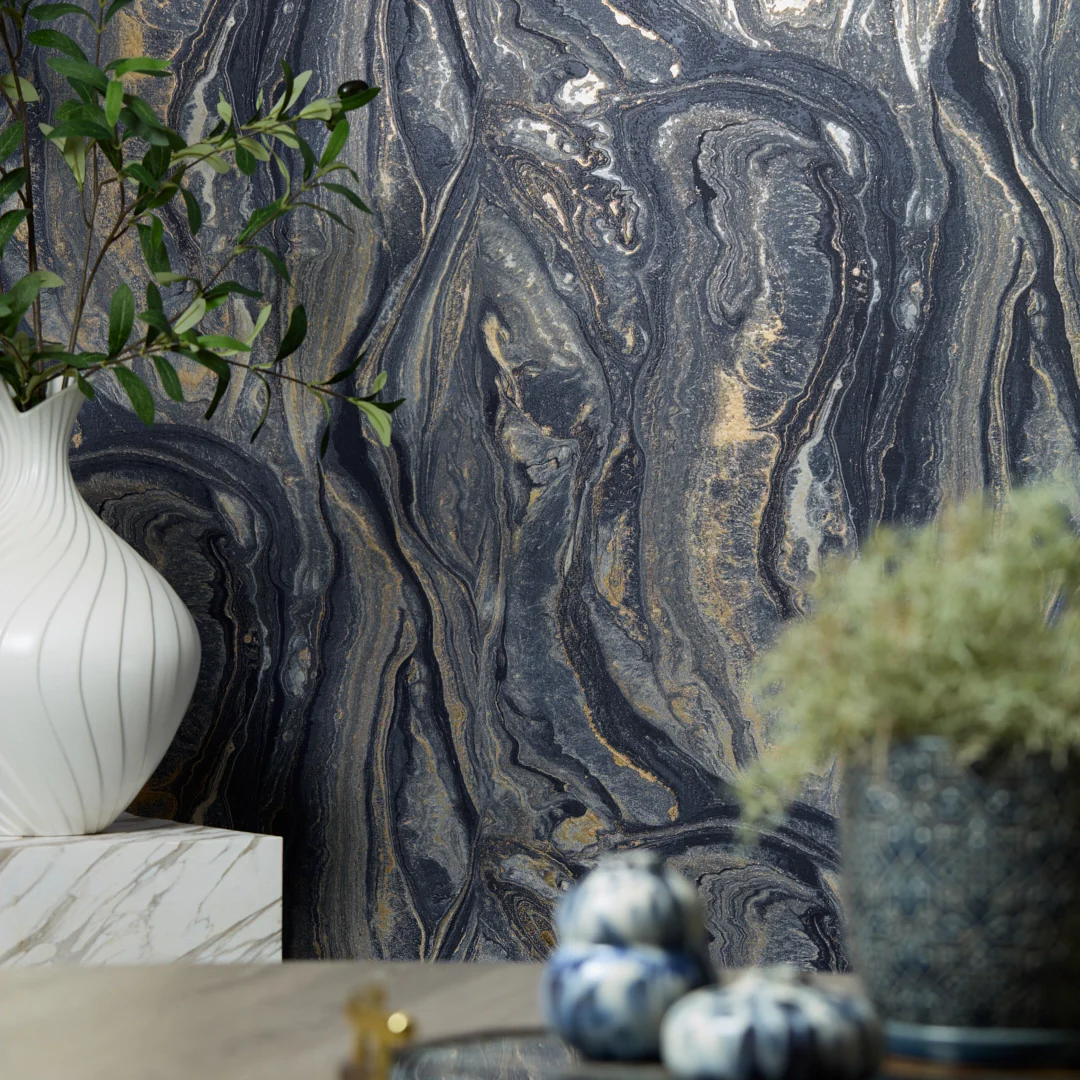 Monsoon Metallic Wallpaper in Navy and Gold - Image 3