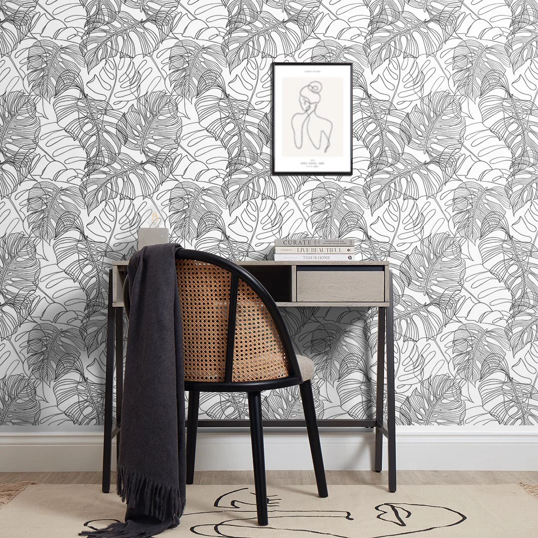 Monstera Leaf Wallpaper in Monochrome - Image 2