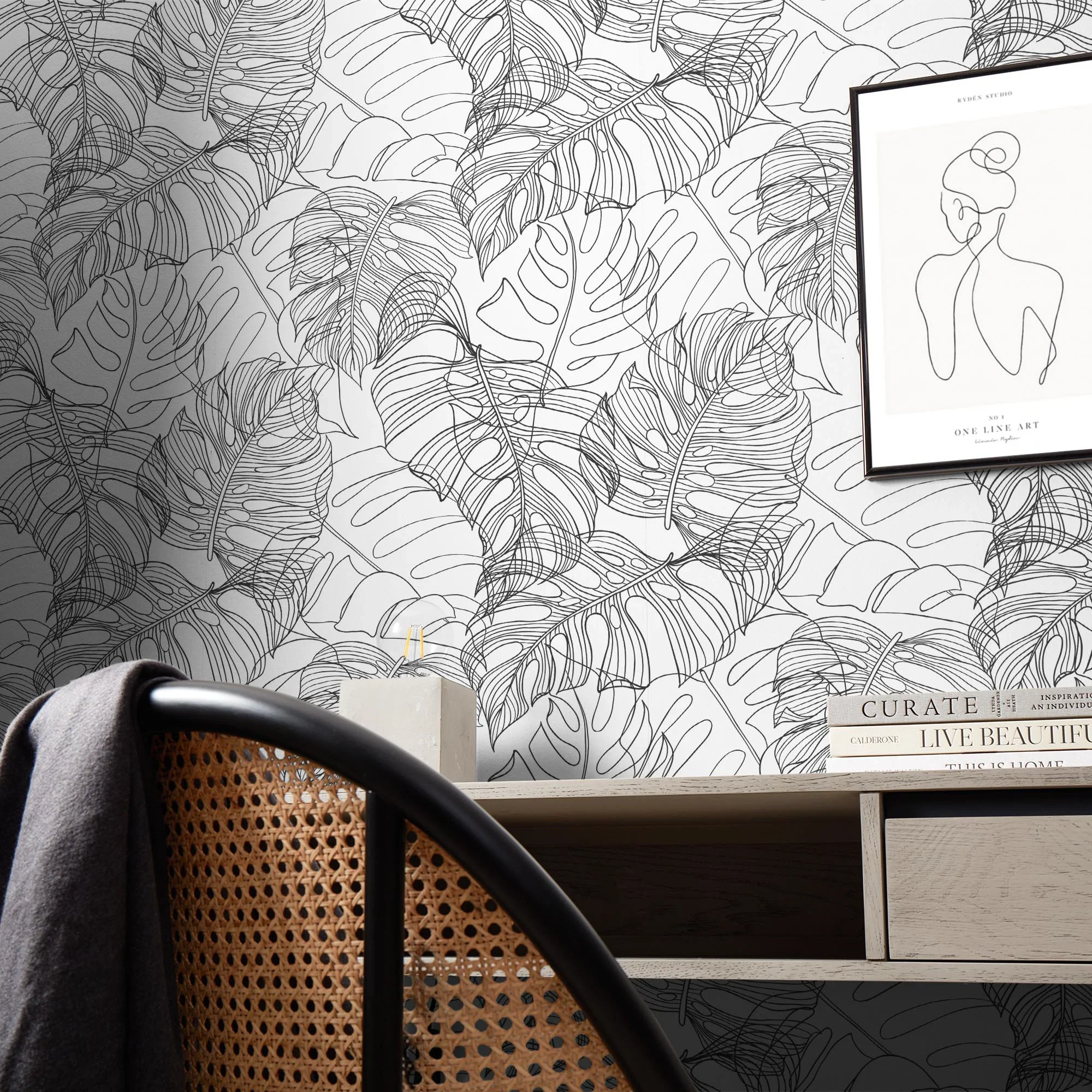 Monstera Leaf Wallpaper in Monochrome - Image 3