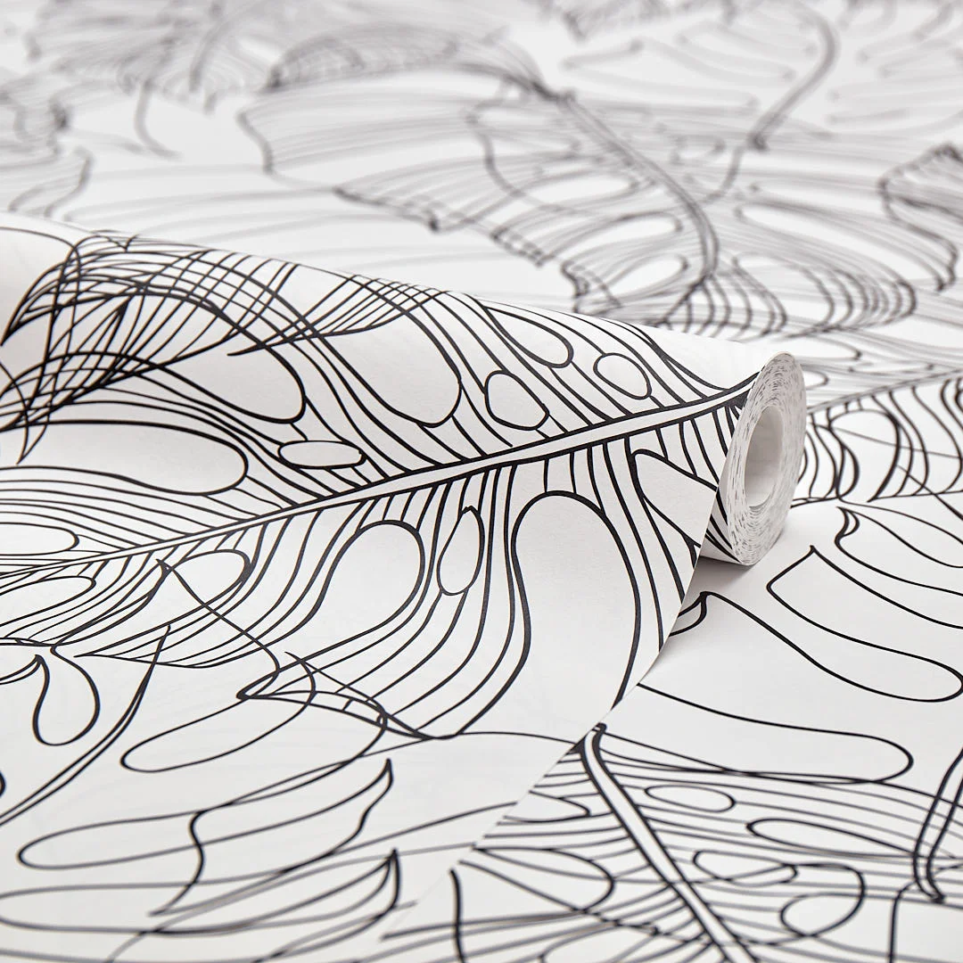 Monstera Leaf Wallpaper in Monochrome - Image 4