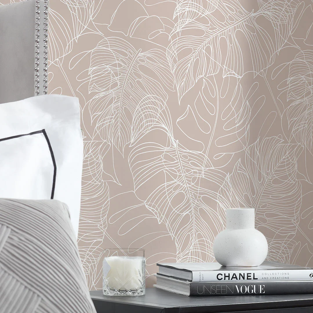 Monstera Leaf Wallpaper in Nude - Image 3