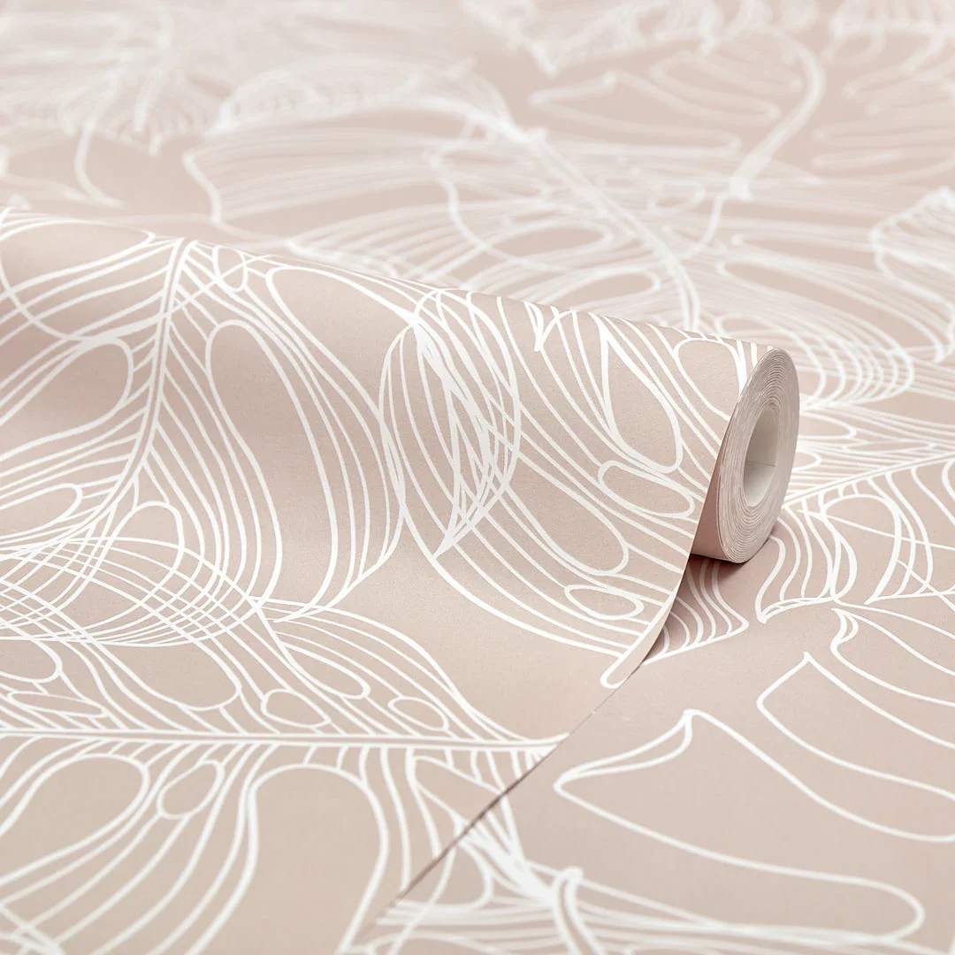 Monstera Leaf Wallpaper in Nude - Image 4