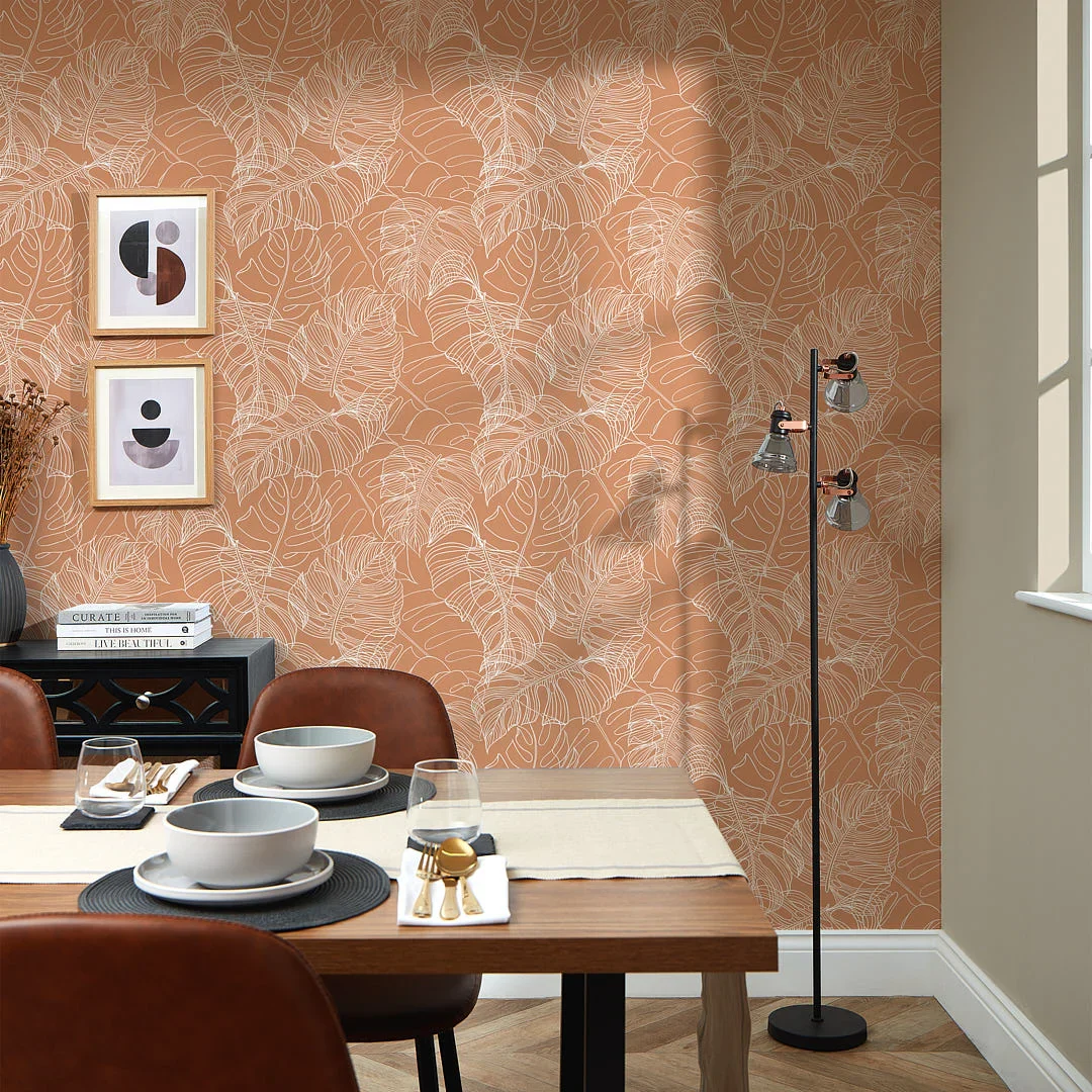 Monstera Leaf Wallpaper in Terracotta - Image 2