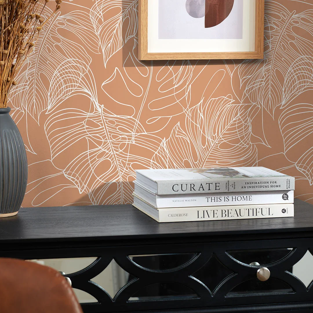 Monstera Leaf Wallpaper in Terracotta - Image 3