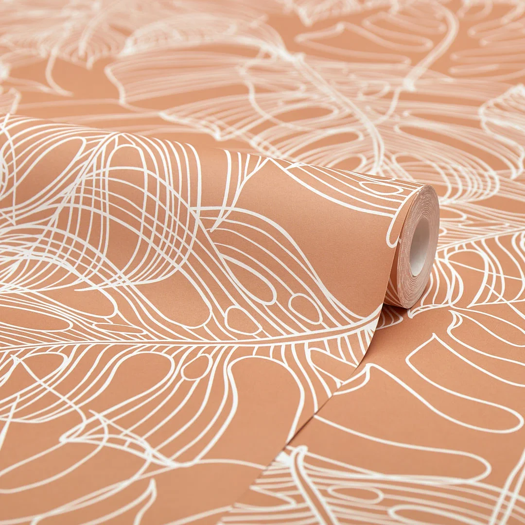 Monstera Leaf Wallpaper in Terracotta - Image 4