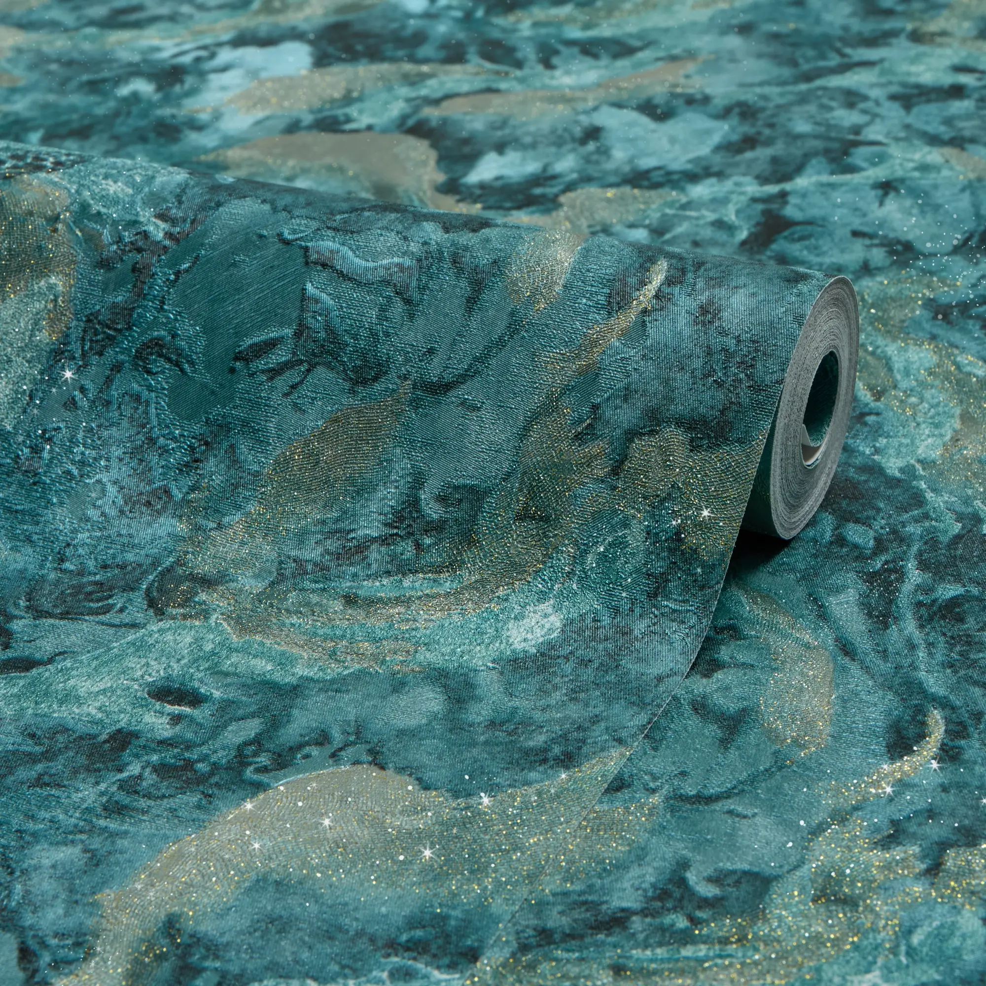Nabari Wallpaper in Teal, Charcoal and Gold Glitter - Image 2