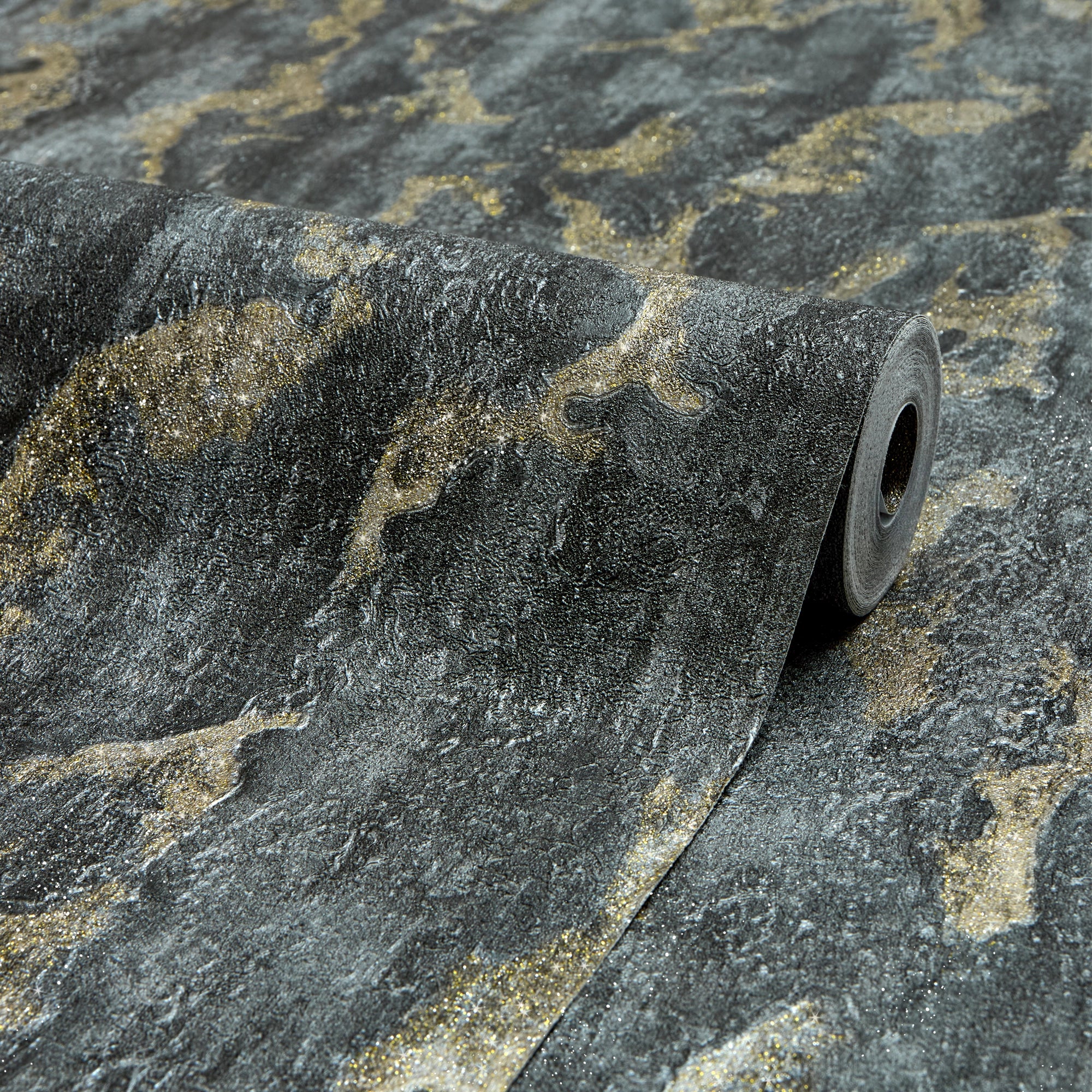 Nador Wallpaper in Graphite, Grey and Gold Glitter - Image 3