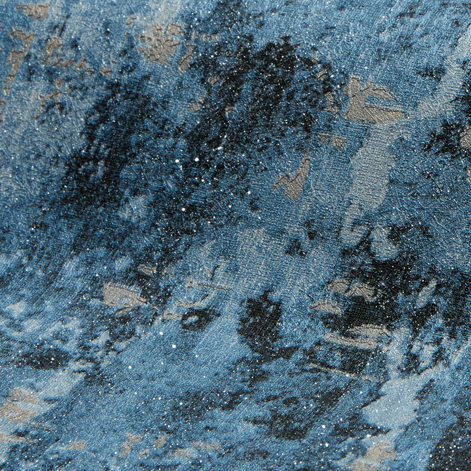 Nagano Wallpaper in Blue and Charcoal with Gold Metallic - Image 3