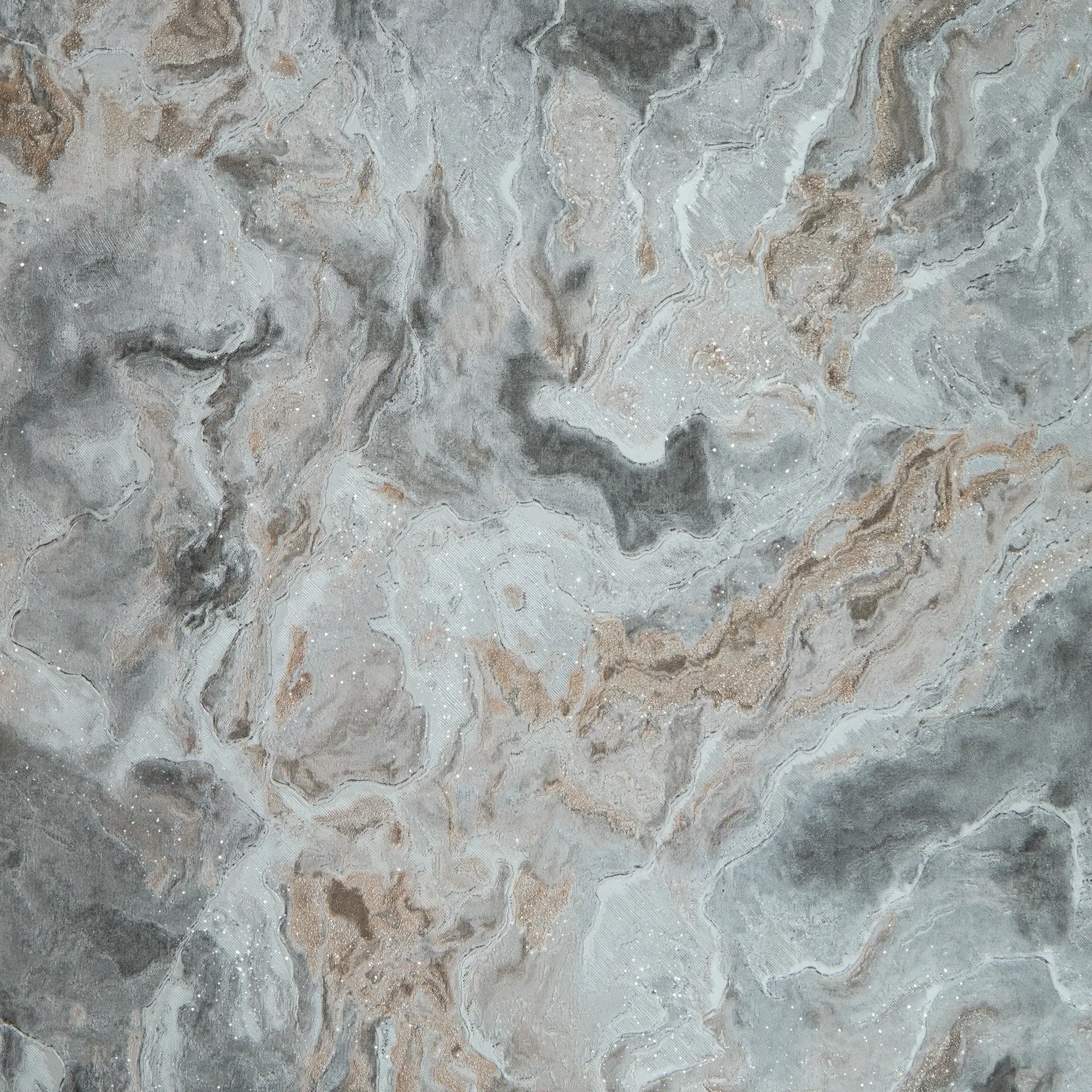Nakura Wallpaper in Grey and Silver with Bronze Metallic