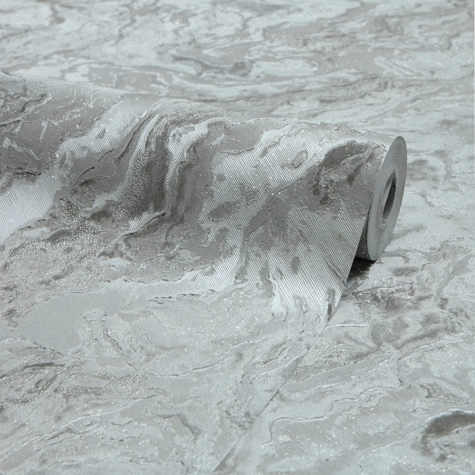 Nakura Wallpaper in Grey with Silver Metallic - Image 3