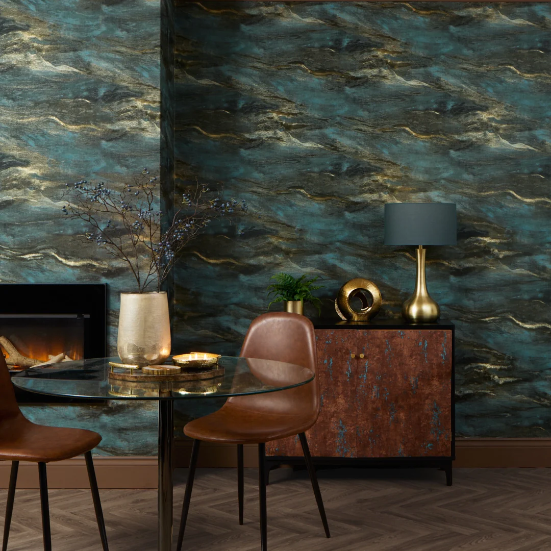 Nirvana Metallic Wallpaper in Teal and Gold - Image 2