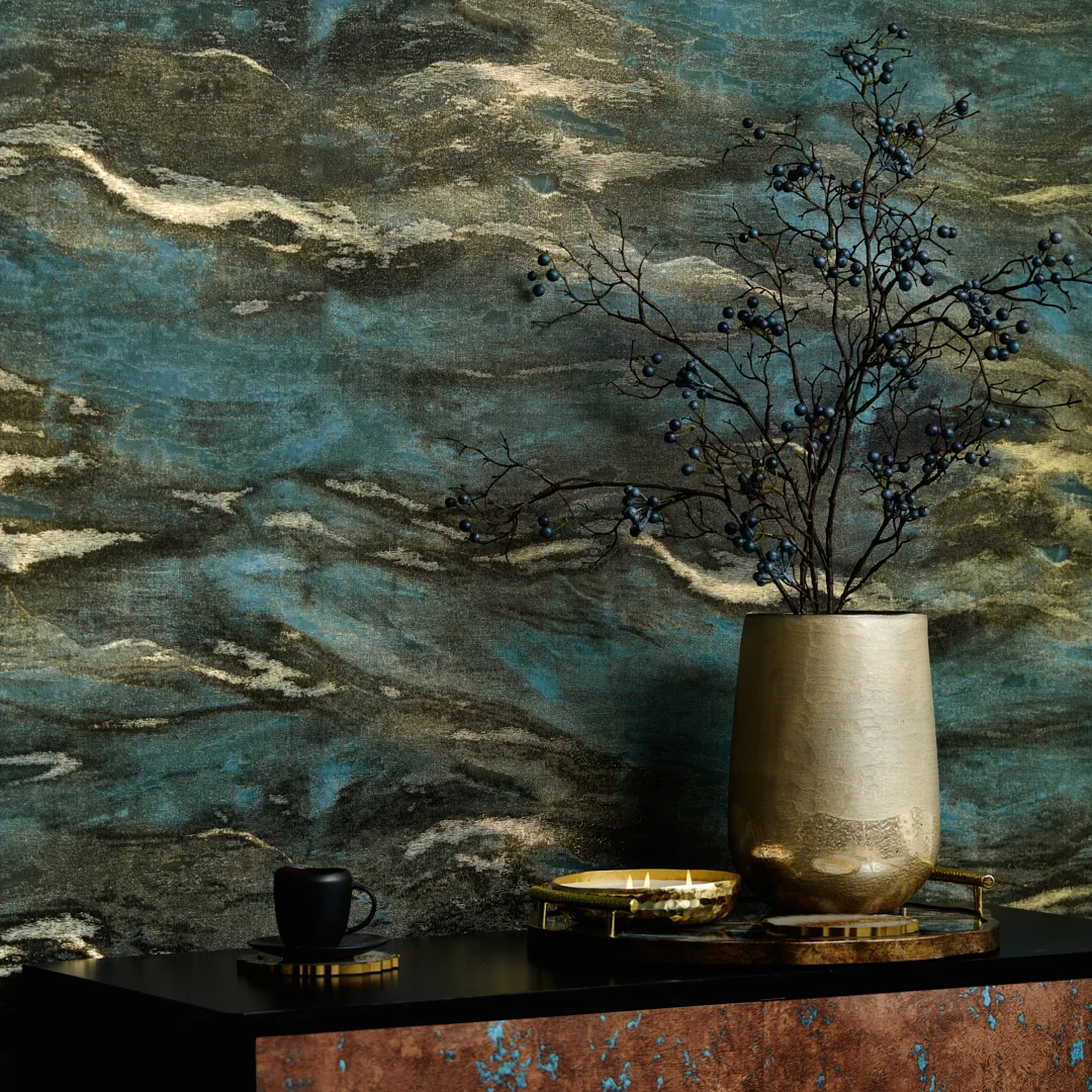 Nirvana Metallic Wallpaper in Teal and Gold - Image 3