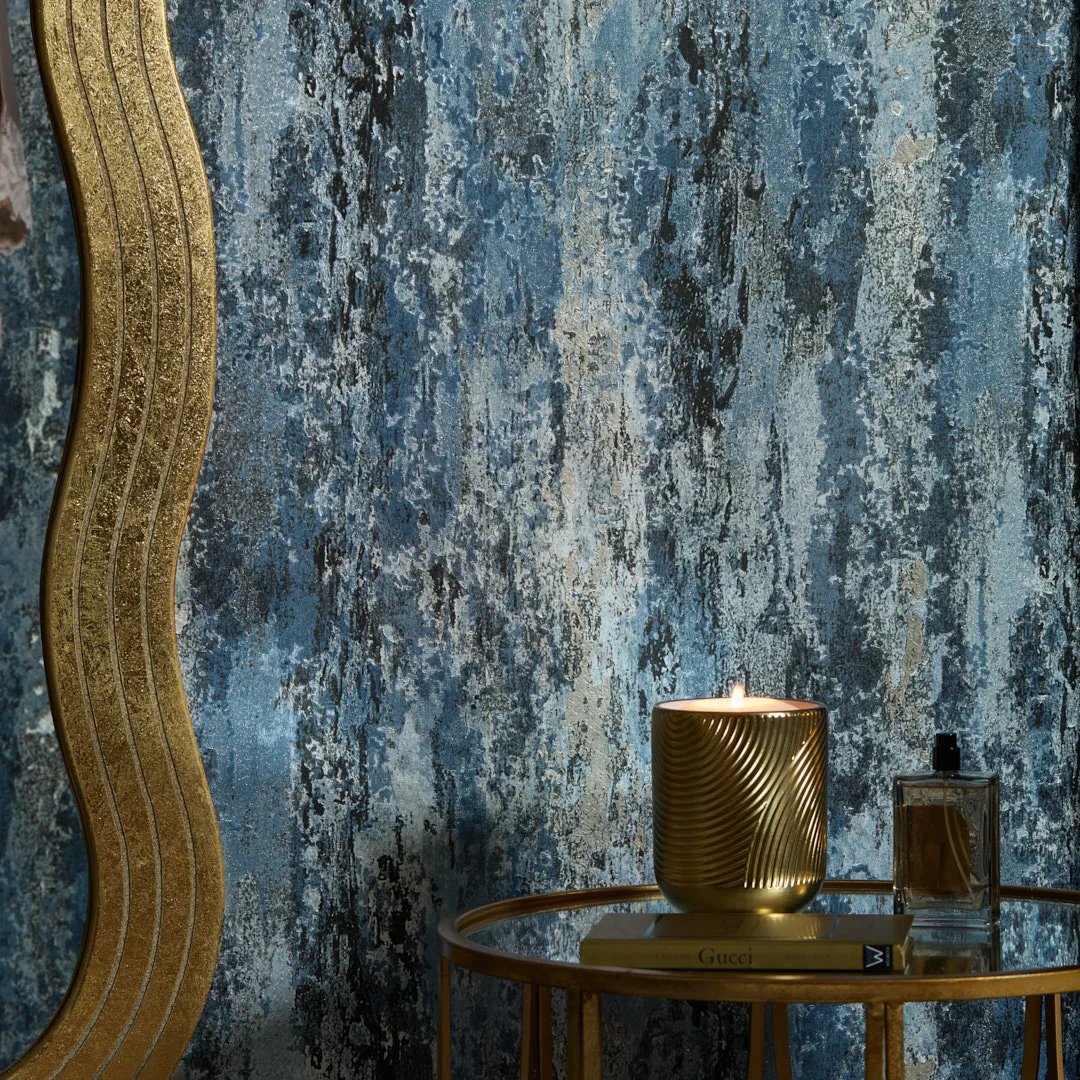 Nova Metallic Wallpaper in Blue and Silver - Image 3