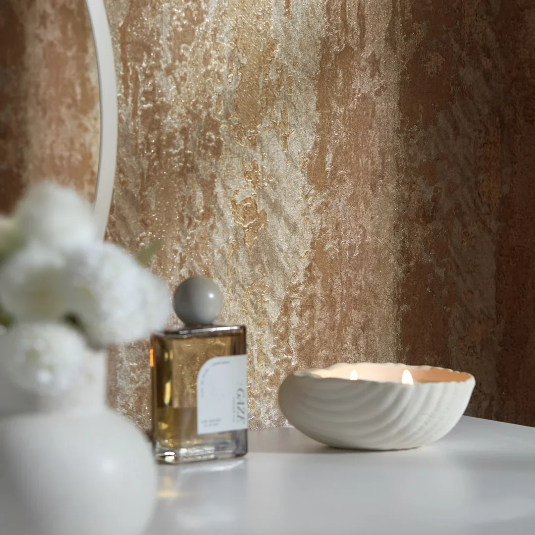 Nova Metallic Wallpaper in Champagne with Silver Sparkle - Image 3