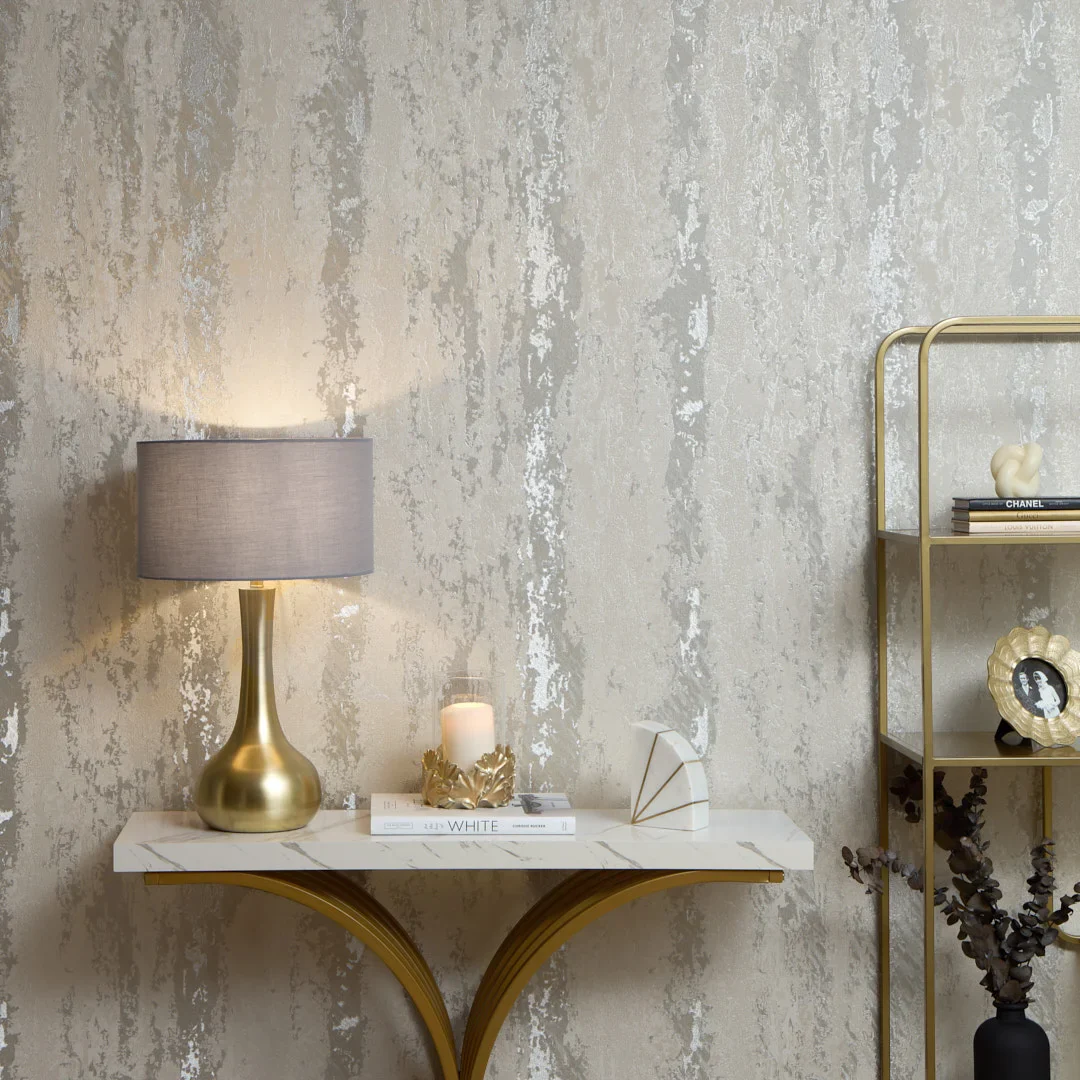 Nova Metallic Wallpaper in Warm Grey and Silver - Image 2