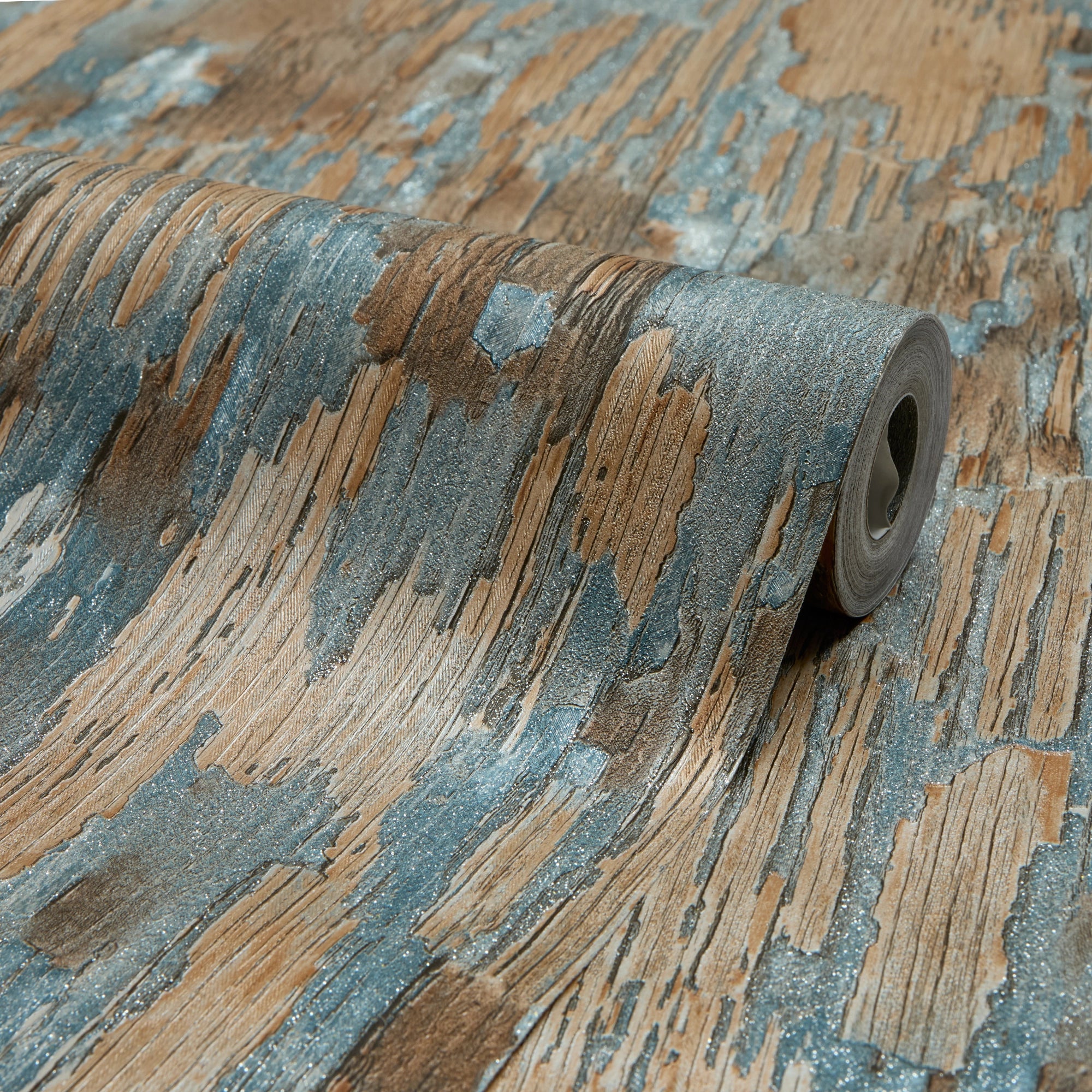 Novara Wallpaper in Blue, Brown and Silver Glitter - Image 2