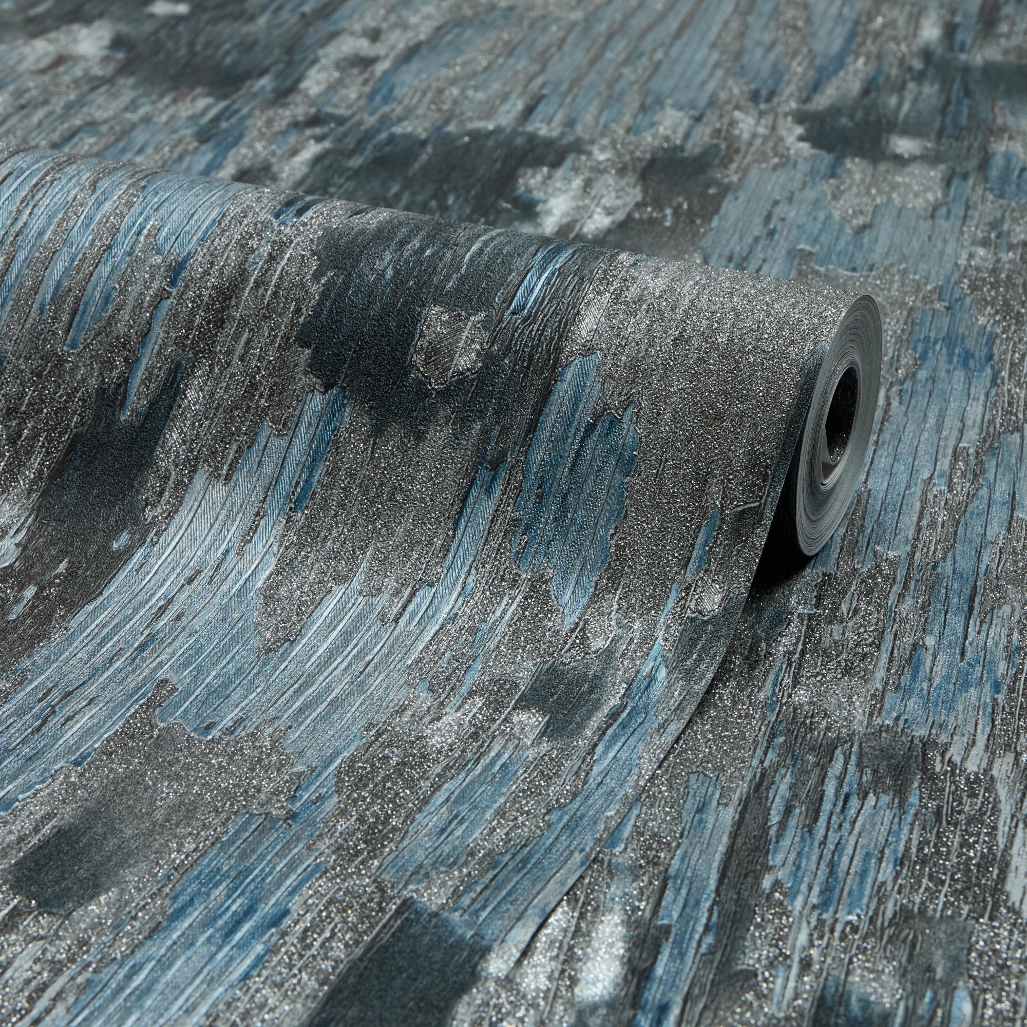 Novara Wallpaper in Blue, Charcoal and Silver Glitter - Image 2