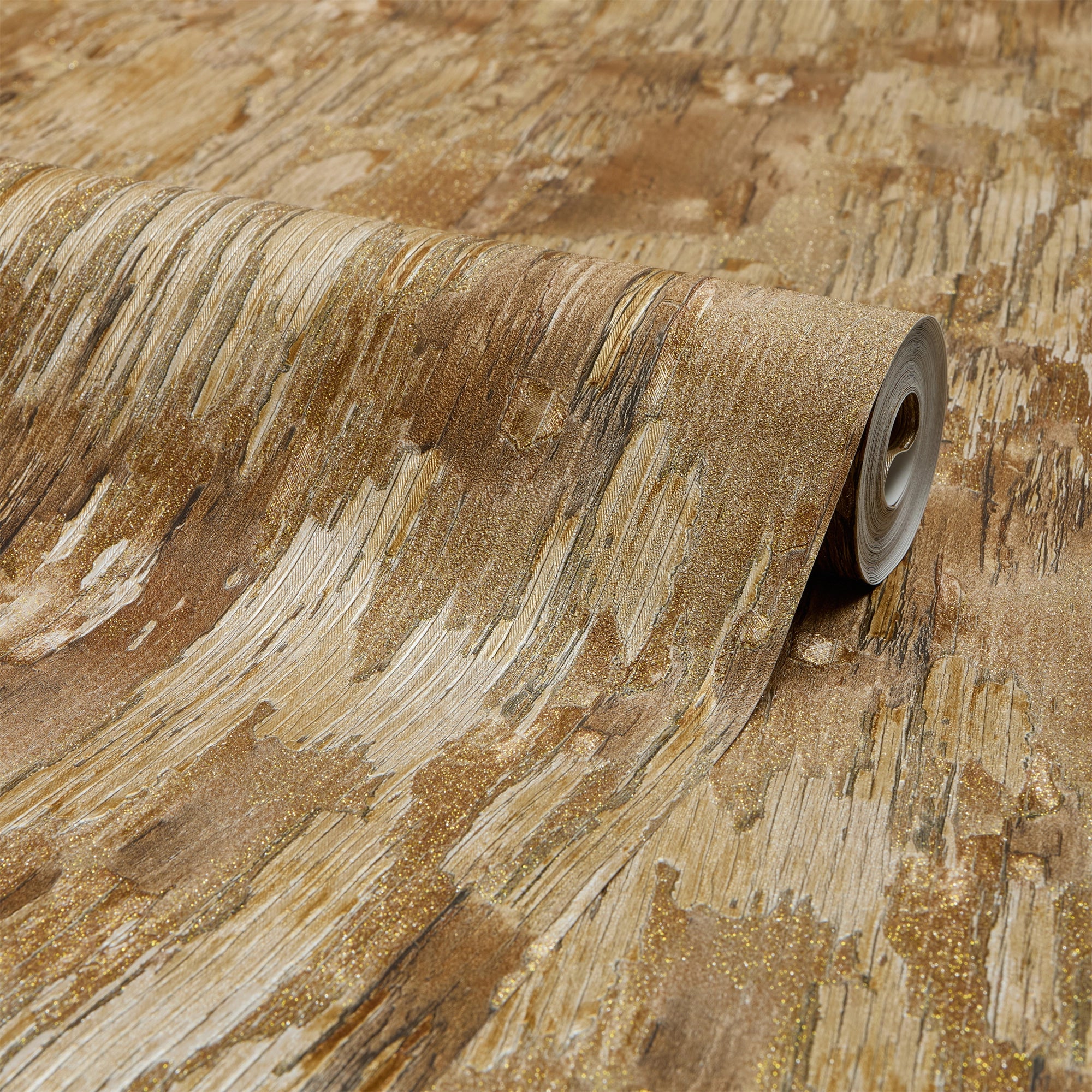 Novara Wallpaper in Dark & Light Brown and Gold Glitter - Image 2