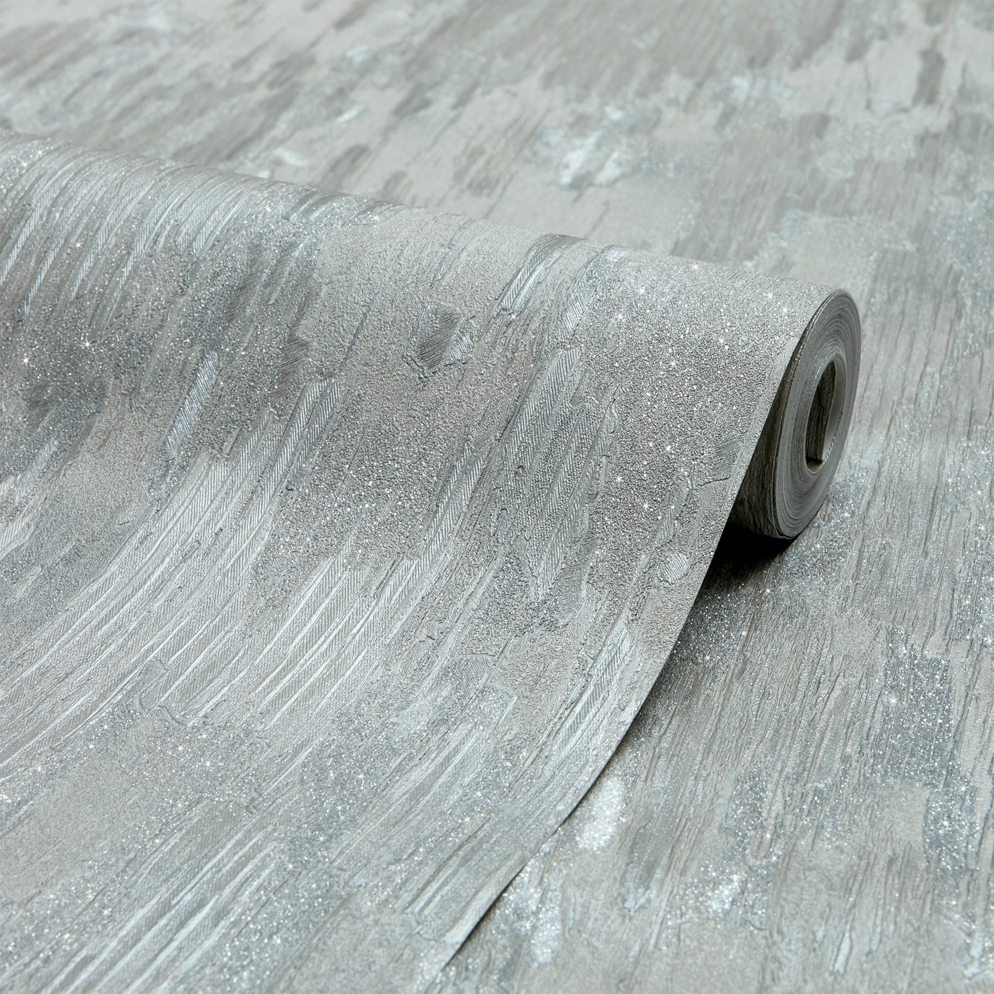 Novara Wallpaper in Light Grey and Silver Glitter - Image 2