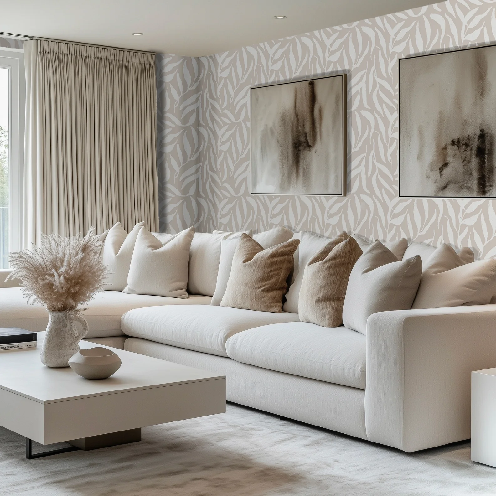 Olive Leaf Wallpaper in Almond Latte - Image 2