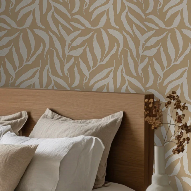 Olive Leaf Wallpaper in Caramel Latte - Image 2