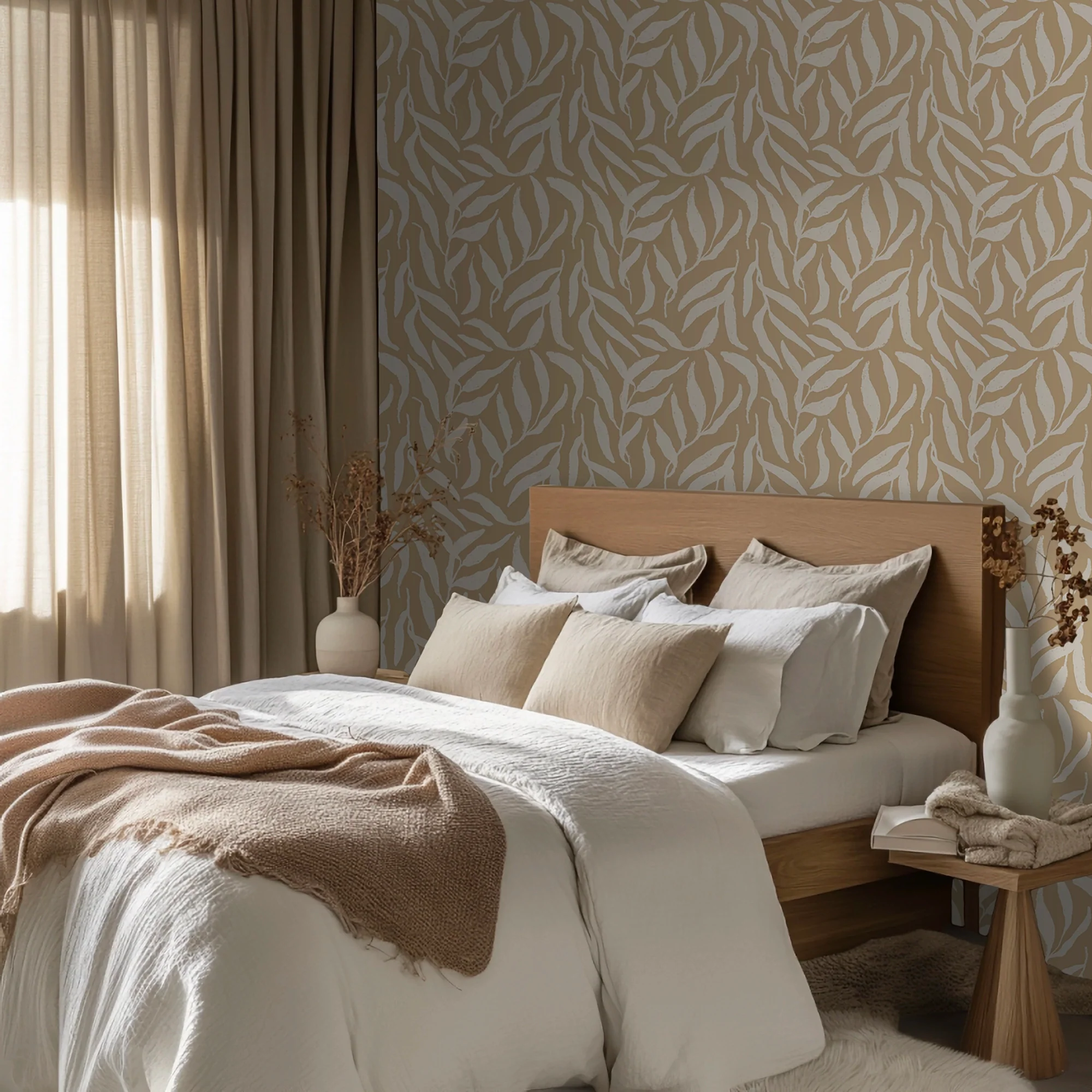 Olive Leaf Wallpaper in Caramel Latte - Image 3