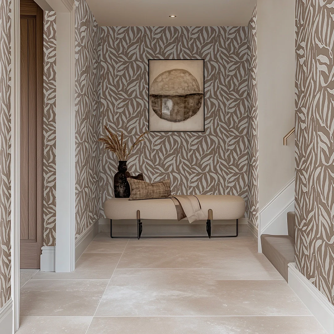 Olive Leaf Wallpaper in Mocha - Image 2