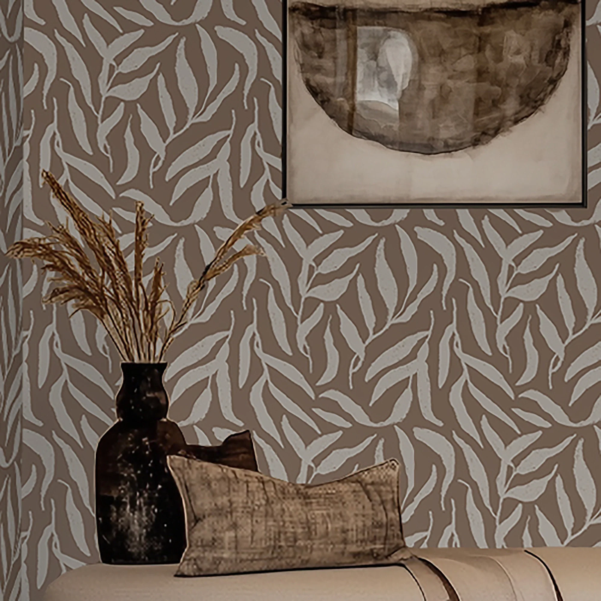 Olive Leaf Wallpaper in Mocha - Image 3