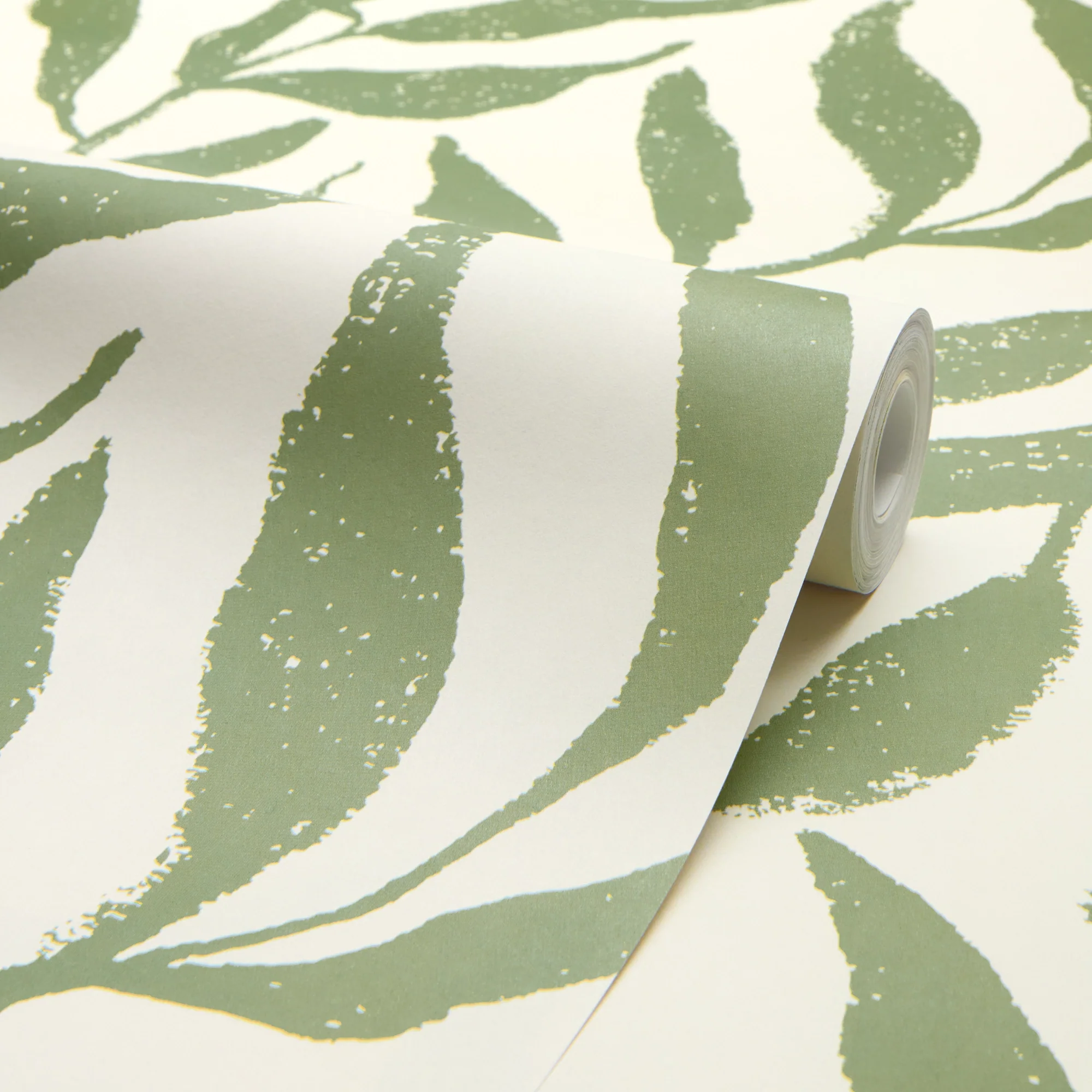 Olive Leaf Wallpaper in Pistachio on Cream - Image 4