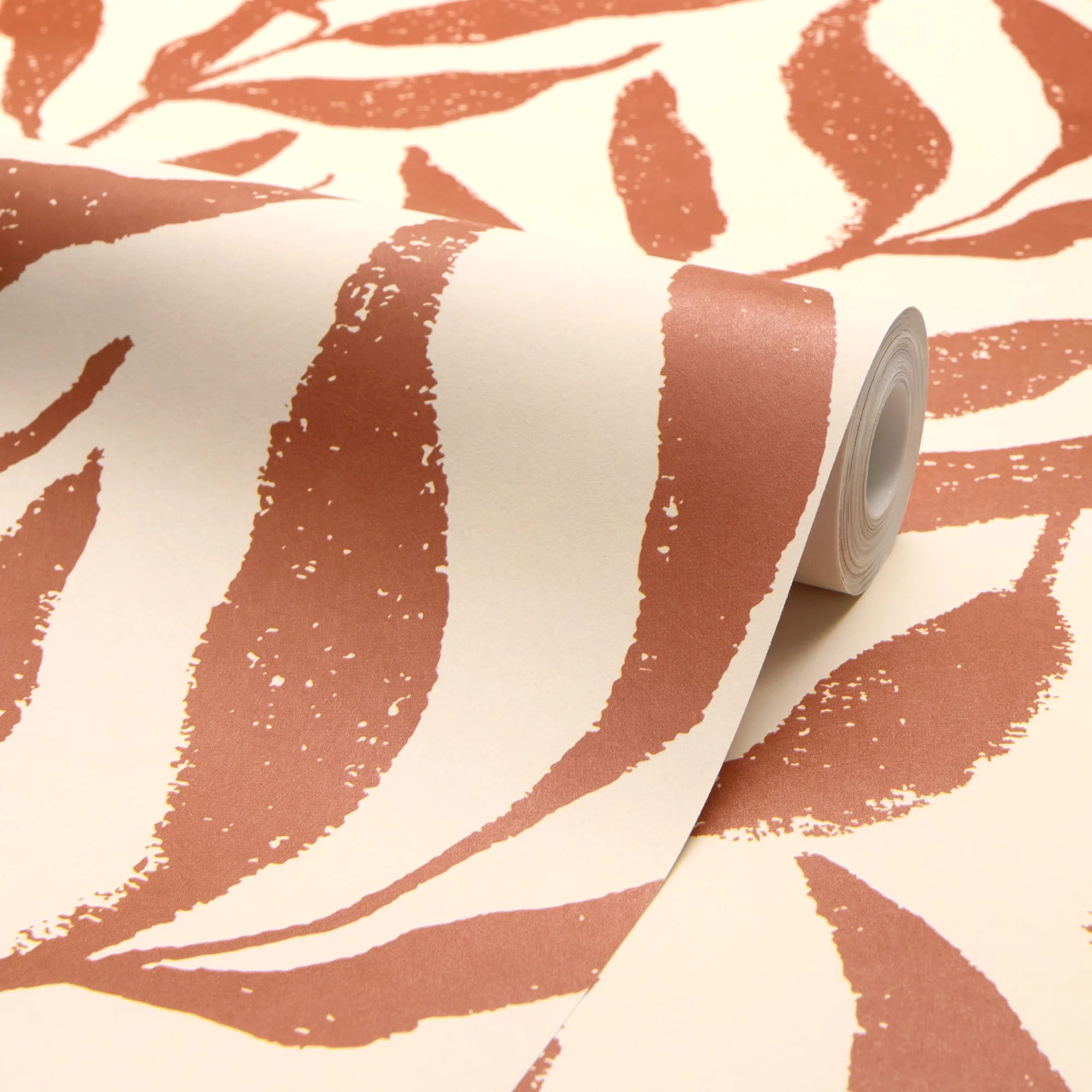 Olive Leaf Wallpaper in Terracotta on Cream - Image 4