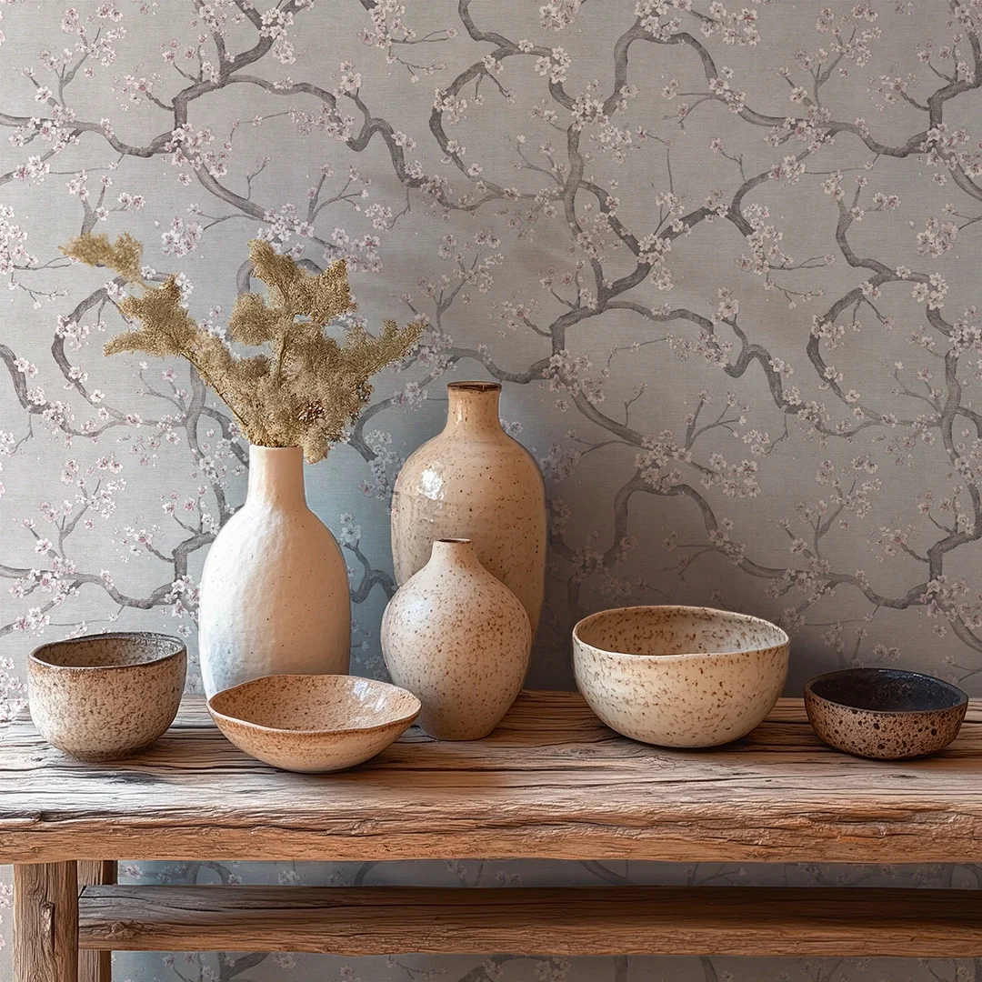 Oriental Blossom Wallpaper in Grey - Image 3