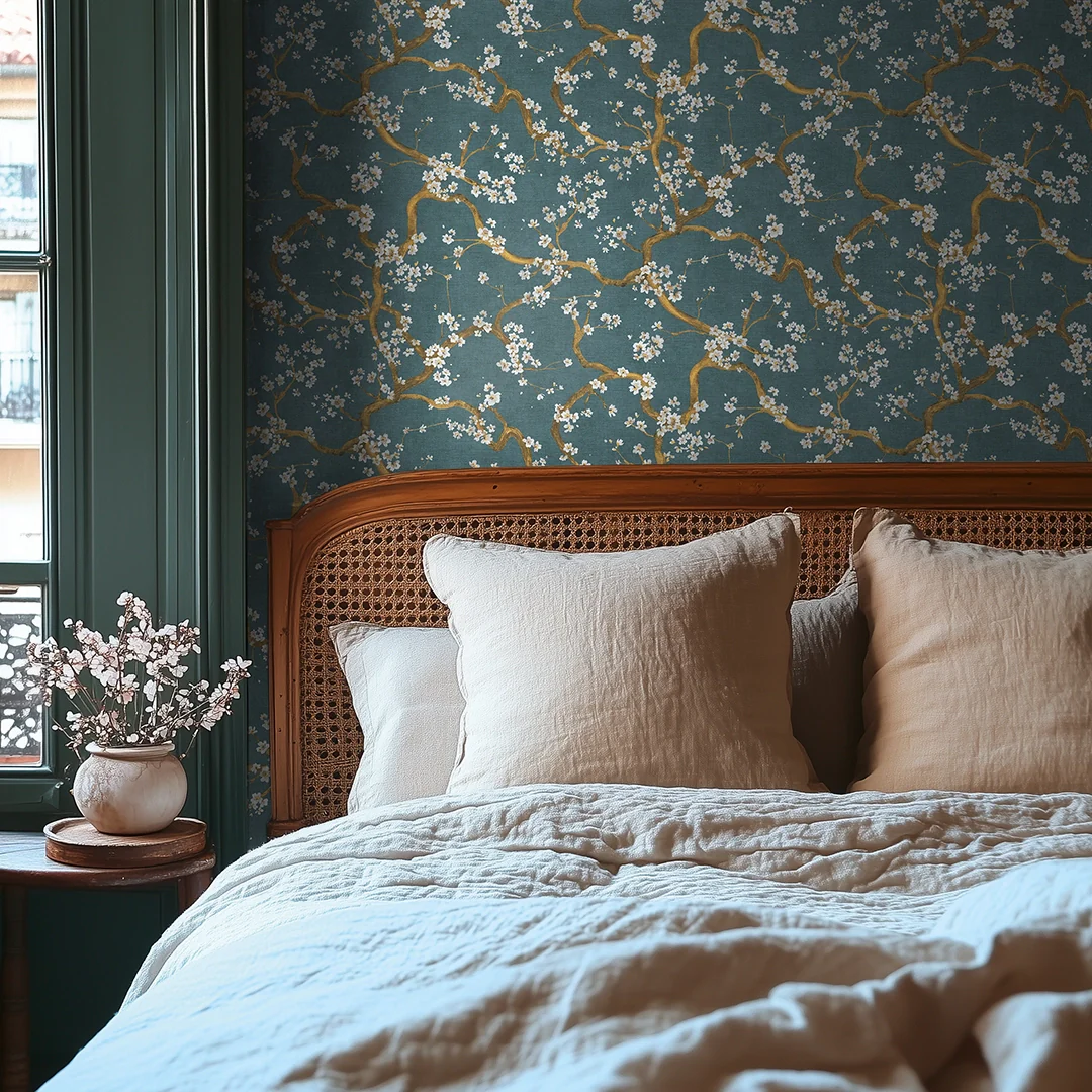 Oriental Blossom Wallpaper in Teal - Image 3