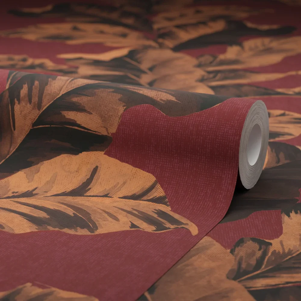 Oriental Leaves Wallpaper in Red - Image 2