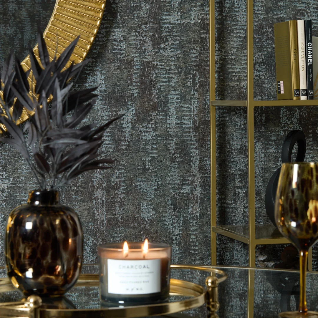 Orion Metallic Wallpaper in Navy with Gold Sparkle - Image 3