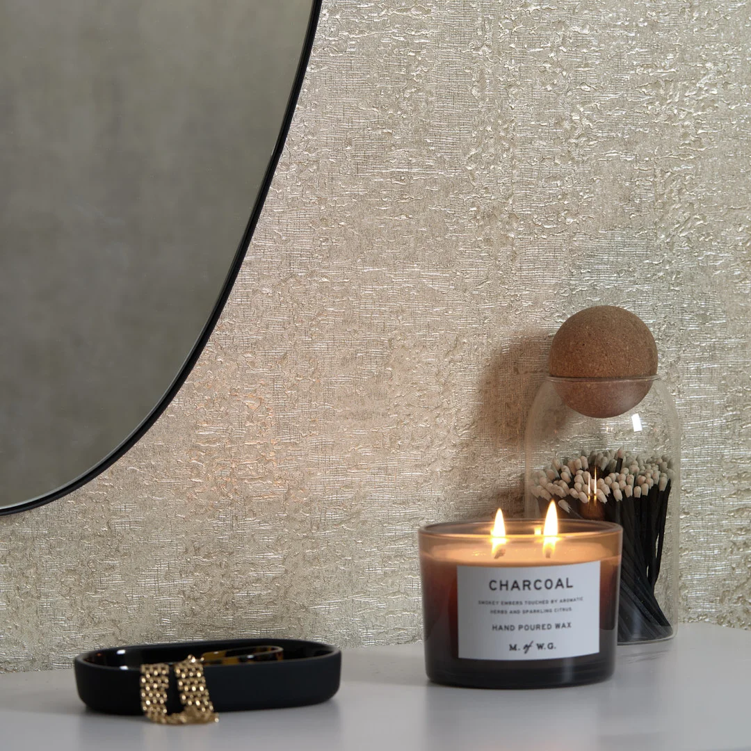 Orion Metallic Wallpaper in Warm Grey and Silver with Gold Sparkle - Image 3