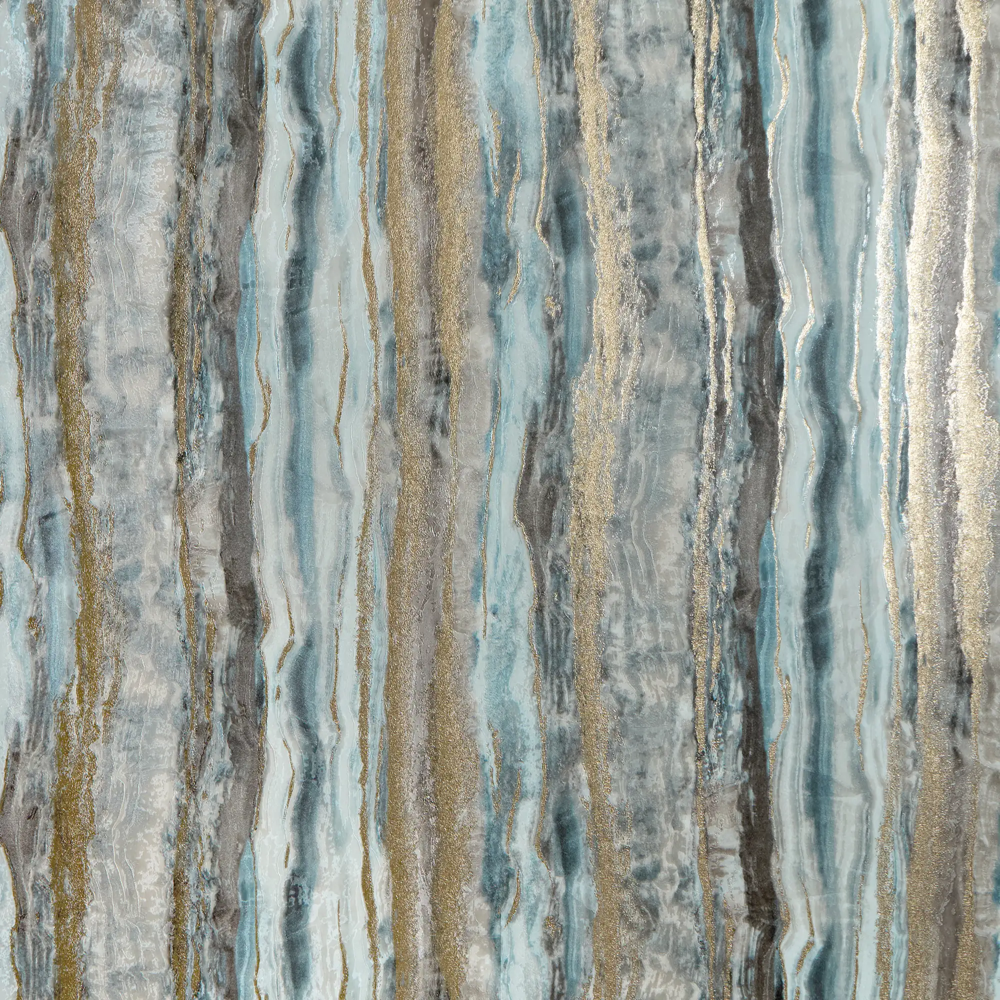 Oslo Wallpaper in Blue and Brown with Gold Metallic